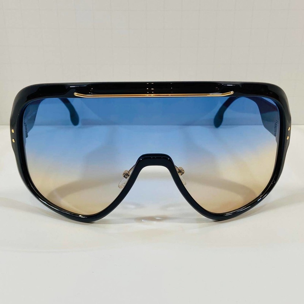 E16-1: Blue/Tan Shield Sunglasses